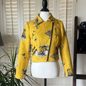 Vintage-Inspired Yellow Moto Jacket by Darling - Unique Fauna Print